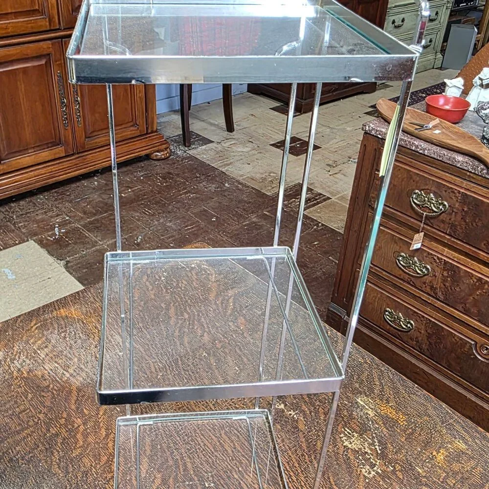 Chrome and Glass Kitchen or Bath Corner Shelf